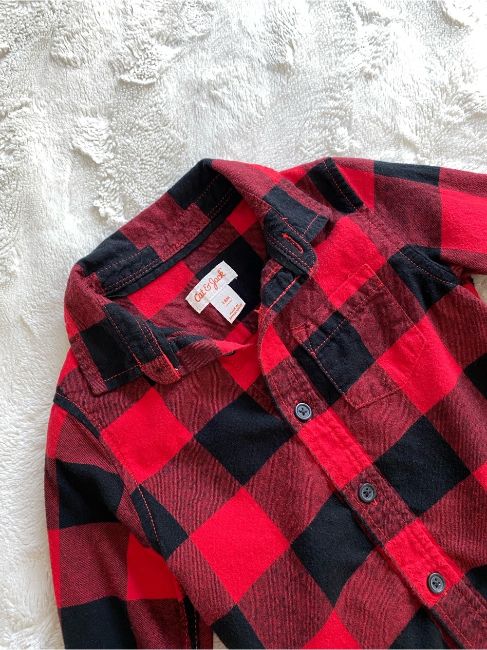 cat & jack • red & black buffalo plaid button down shirt | 18M